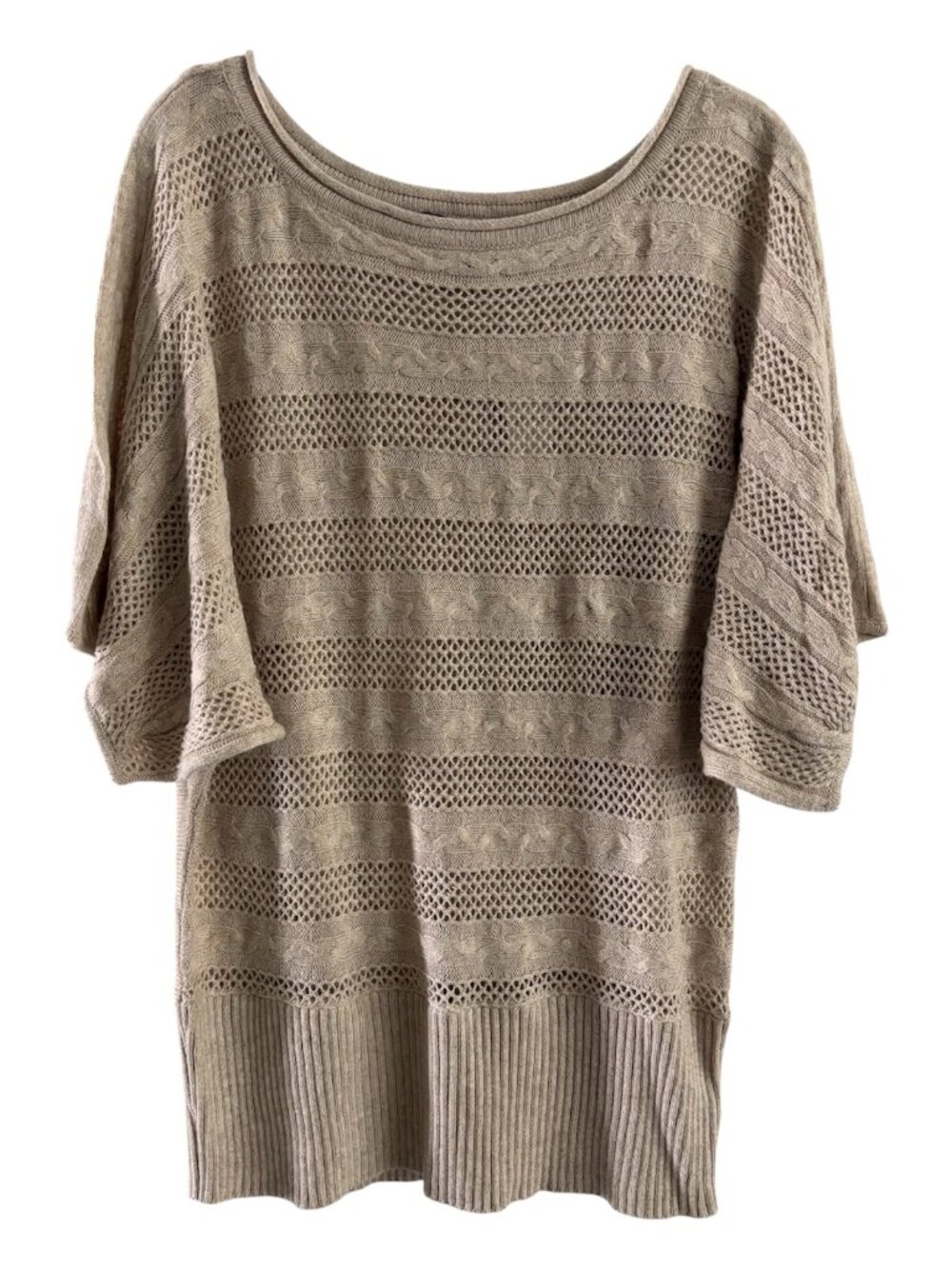 NWT White House Black Market Open Knit Cable Poncho Tunic Sweater - Beige Sz XL